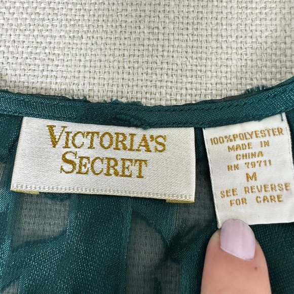 Vintage Victoria's Secret Kimono Size Medium Green Floral Pullover Button Cover - Picture 6 of 10